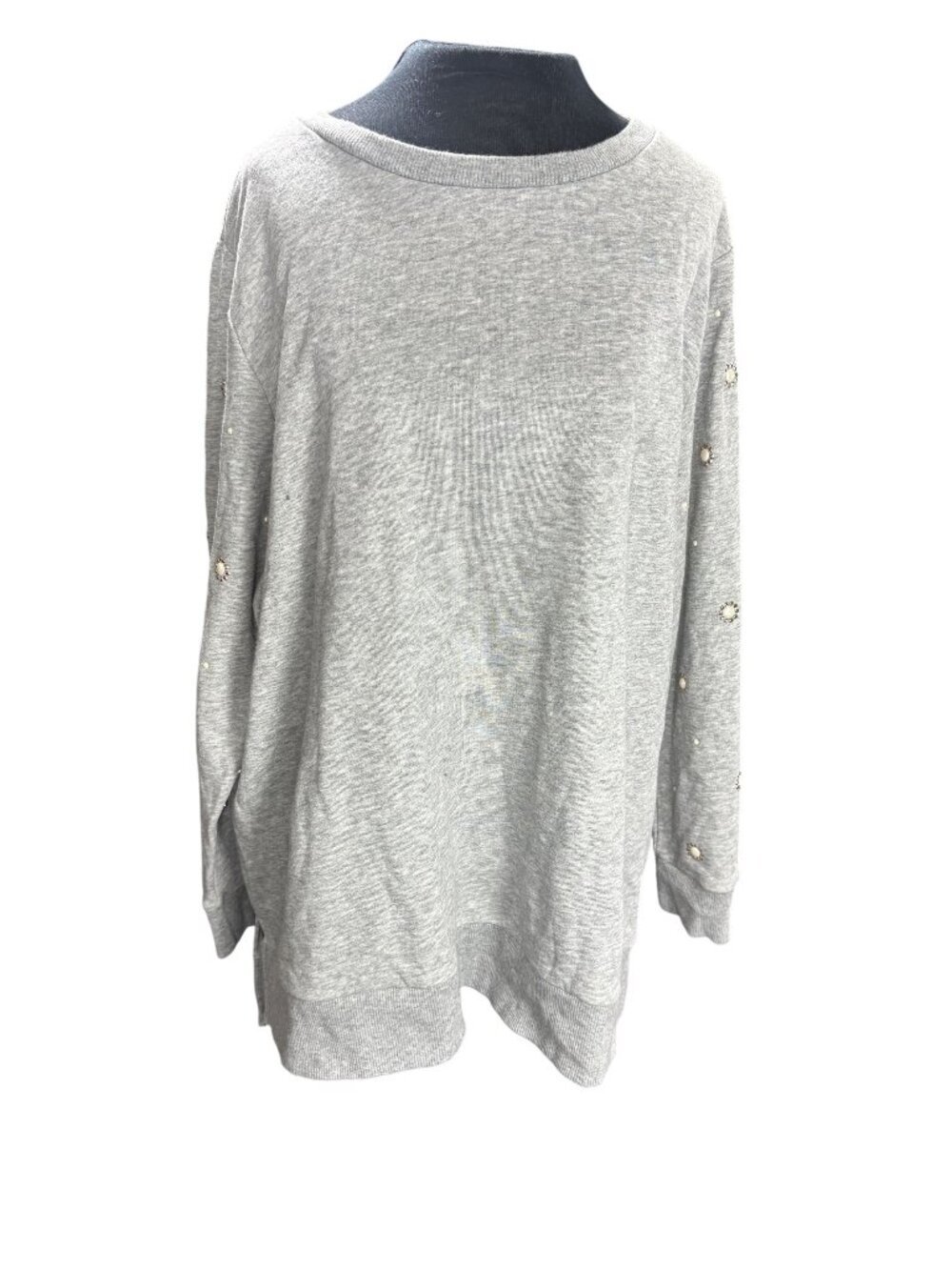 St. Johns Bay Womens Gray Pullover Sweater With Embellished Sleeves Size 1X